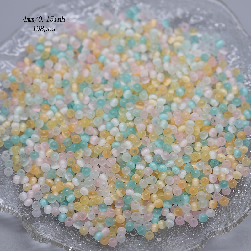 198pcs Mixed Color Glass Cat Eye Beads for Jewellery Making